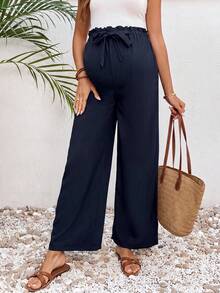 SHEIN Maternity Solid Color Casual Versatile Everyday Long Pants - Navy Blue - View 5