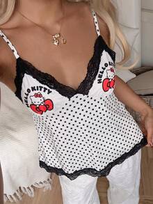 CovetEZ HELLO KITTY AND FRIENDS | SHEIN 休閒簡約可愛聯名卡通對比蕾絲裝飾細條紋女款背心，適合春夏穿著 - 彩色 - 查看 5