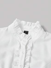 SHEIN MOD Frill Trim Flounce Sleeve Blouse,Long Sleeve Tops - White - View 6