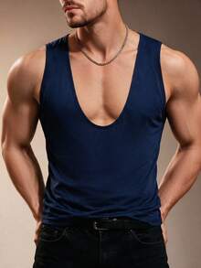 ZURIURI Men's Solid Color Casual Versatile Daily Wear Top - Navy Blue - View 2