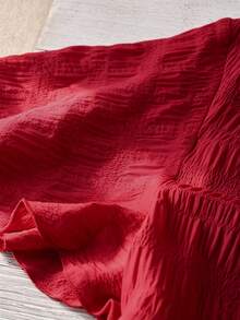 SHEIN LUNE CURVE 春夏度假休閒通勤優雅大尺碼仿刺繡印花洋裝 - 紅色 - 查看 3