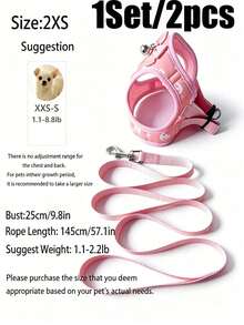 1 Set/2pcs Pink Anchor Pattern Pet Harness And Leash Set, Cute Bow And Bell Decor Breathable Mesh Vest, Adjustable Anti-Pull Harness, Suitable For Small Dogs And Cats, Comfortable Anti-Escape Design, Ideal For Daily Walks And Outdoor Outings - Multicolor - View 9