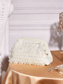 SHECARRY Ladies Beige Clutch Bag, Exquisite And Elegant Acrylic Disc Decoration, For Parties, Dates, Festivals, Vacations, Seaside, Beach, Bohemian - Beige - View 2
