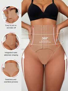 SHEIN Women High Waist Slimming Pants, Button Front G-String Panties - Khaki - View 4