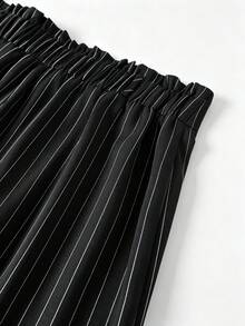 SHEIN Clasi Women's Plus Size Spring/Summer Striped Pleated Wide Leg Loose Long Pants Fall - Black - View 5
