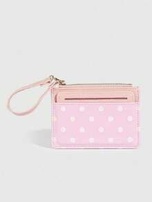 ROMWE 1 Buah Dompet Koin Mini Polkadot Y2K, Dompet Kecil PU Modis, Tempat Kartu Gaya Kawaii, Tas Penyimpanan Dokumen ID, Organizer Kartu Polkadot Tipis Multi-Lapisan yang Dapat Dilepas - Berwarna merah muda - View 7