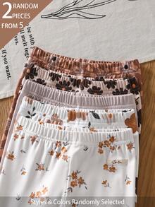 Souflis Souflis Set de 5 piezas de leggings de punto acanalado para niña, envío aleatorio de 2 piezas, estampado floral, estilo dulce y lindo, versátiles, suaves y cómodos, para primavera, verano y todas las estaciones - Multicolor - Ver 8
