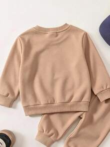 Young Boy Letter Cartoon Bear Print Casual Long Sleeve Crew Neck Sweatshirt - White - View 6