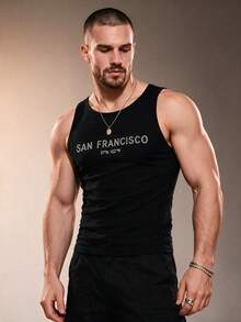 ZURIURI Men's Rhinestone Embellished Sleeveless Tight Fit Tank Top - Black - View 5