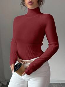 SHEIN Raffinéa Y2K 優雅戶外針織套頭毛衣，適合旅行、通勤、假期與日常穿著 - 酒紅色 - 查看 1