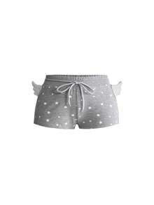 ROMWE Y2K Kawaii Mädchen Stern Muster Yuppie Flügel Dekor Damen Shorts - Grau - Übersicht 1