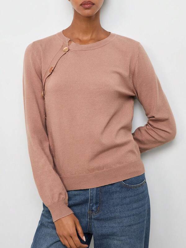 Maija Women's Casual Solid Color Side Button Sweater,Going Out Outfits, Work Outfits For Women,Fall Clothes