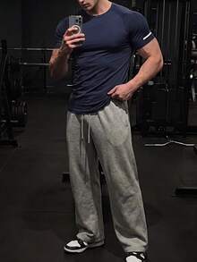 GymBeat 男士彈性時尚標誌運動T恤，節日禮物，健身房 - 藏蓝色 - 查看 3