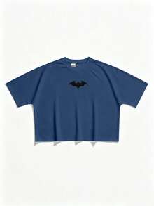 BATMAN X SHEIN STYNVO 男士蝙蝠圖案休閒日常短袖T恤 - 藍色 - 查看 2