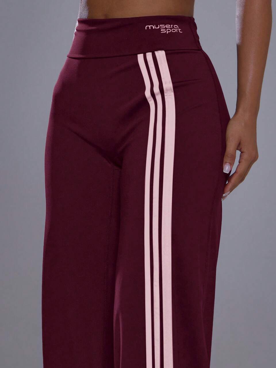Fold Over Waist Low Rise 3 Stripe Side Logo Detail Yoga Pants Coord Bottoms Only Sport Workout Gym Cute Pilates Fitness Daily