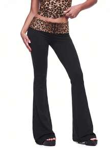 SHEIN ICON Pantalon évasé taille haute imprimé léopard style Y2K - Noir - Voir 1