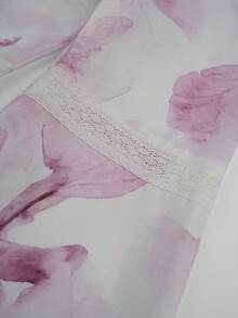 Yasmyna Abito lungo a maniche lunghe con stampa digitale intrecciata rosa, con bordo in pizzo bianco, silhouette a vita stretta e linea ad A, elegante stile romantico arabo, adatto per primavera/estate - Rosa - Visualizzare 11