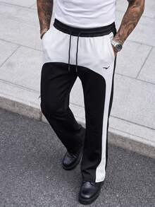 Manfinity CasualCool Men's Colorblock Drawstring Waist Pocket Casual Sweatpants - Black and White - View 1