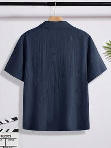 SHEIN Teen Boy Plain Single-Breasted Casual Versatile Daily Wear Shirt - Navy Blue - View 2