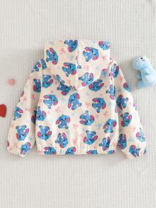 SHEIN Elladie kids 女童連帽拉鍊夾克，可愛藍色兔子與蝴蝶結印花，保暖內裡，袖口與下擺收口，適合戶外、開學季、秋冬穿著 - 彩色 - 查看 2
