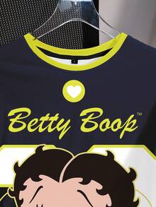 Betty Boop x SHEIN 女款字母卡通印花休閒日常短袖T恤 - 白色 - 查看 3