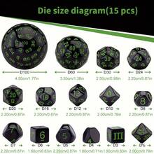 MINKOJA 15pcs Black & Neon Green Multi-Sided RPG Dice Set With Drawstring Storage Bag, D3-D100 Polyhedral Number Dice Collection, High-Contrast Tabletop Gaming Dice For Role-Playing Games, Board Games, Math Activities, Parties & Gifts - Multicolor - View 6