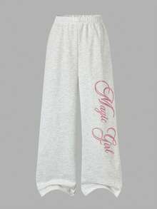 SHEIN 青少年女孩連帽衫兩件套，拉鍊連帽衫，休閒，寬鬆，針織，返校季，復古，秋季服飾，秋季字母灰色女孩套裝，韓系Y2K - 灰色 - 查看 7