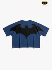 BATMAN X SHEIN STYNVO 男士蝙蝠圖案休閒日常短袖T恤 - 藍色 - 查看 1