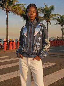 CAJUNI Tropical Print Casual Vacation Jacket - Black - View 4