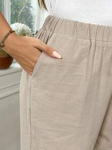 EMERY ROSE Plus Size Women Casual Solid Color Harem Pants Fall - Apricot - View 7