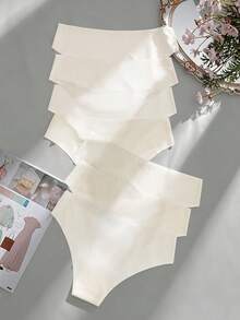 SHEIN Women's Seamless Invisible Cut-To-Fit Ultra-Thin Comfortable Minimalist Solid Color Triangle Panties 7pcs/Pack - Beige - View 2