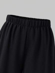 SHEIN 大女孩套裝，對比色翻領無袖背心搭配休閒百搭長褲，適合通勤、外出、休閒時尚，夏季穿著 - 黑色 - 查看 5