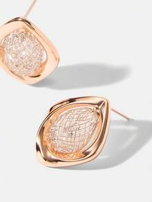 MOTF ROSE GOLD WOVEN MESH DIAMOND GEMSTONE PREMIUM EARRINGS - Rose Gold - View 6