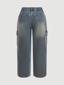 Jeanoix Celana Jeans Denim Kargo Potongan Lurus Tanpa Peregangan Ukuran Plus - Biru - View 4