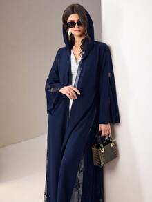 Al Najma Women's Lace Patchwork Casual Party Travel Abaya - Navy Blue - View 6