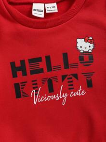 HELLO KITTY AND FRIENDS | SHEIN 3件組 女嬰主題印花長袖圓領抓絨運動衫，休閒日常穿著，適合秋冬 - 彩色 - 查看 5