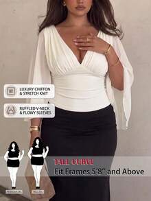 SHEIN Tall CURVE Plus Size Elegant Commuter Solid Color Split Hem Shirt - White - View 1