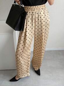 FRIFUL Women's Polka Dot Pattern Wide Leg Loose Casual Pants - Apricot - View 2