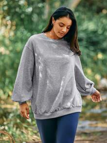 Voyena Women's Plus Size Casual Crew Neck Long Sleeve Sports Sweatshirt Fall - Grey - View 6