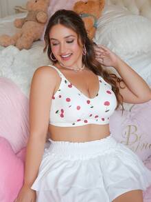 SHEIN Plus Size Maternity Cherry Print Nursing Casual Everyday Bra - Multicolor - View 3