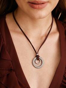 Nocturel 1pc Vintage Zinc Alloy Circle Charm Necklace For Men For Daily Decoration - Antique Silver - View 2