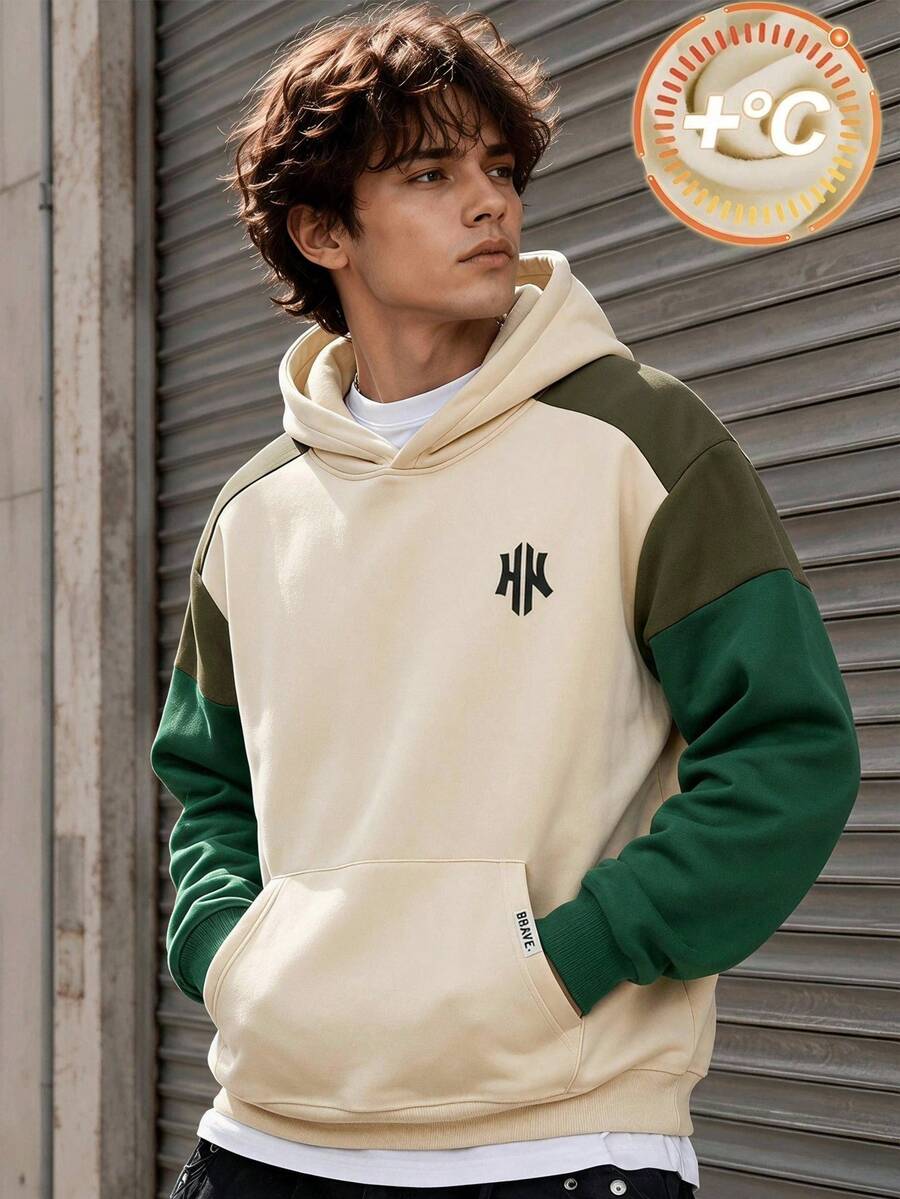 SHEIN Vacaura 青少年男孩極簡純色淺灰色休閒寬鬆連帽衛衣外套 - 綠色 - 查看 1
