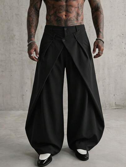 AXEPEAK Calça Longa Masculina de Cor Sólida Plissada Casual Versátil para Uso Diário e Viagem