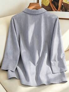 SHEIN Clasi 大码休闲通勤花卉条纹印花衬衫 - 黑色 - 查看 2