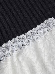 GlowEve Autumn/Winter Elegant French Black And White Lace Patchwork Cardigan Office - Black - View 4