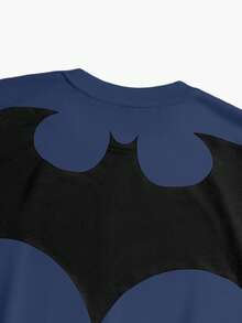 BATMAN X SHEIN STYNVO 男士蝙蝠圖案休閒日常短袖T恤 - 藍色 - 查看 3