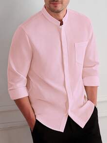 Core Aspect Men's Casual Versatile Solid Color Shirt - Baby Pink - View 1