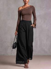 Zivah Women's Solid Color Pocket Pleated Casual Classy Elegant Versatile Wide Leg Pants For Daily Wear Dinner Office Black Autumn - Black - View 11