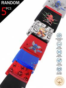 SHEIN [5 zufällige Stücke] Jungen Kleinkind Boxer Shorts Unterwäsche, Sommer Cartoon Kämpfer Comic Charakter Grafik Drucke Hautfreundlich weiche Baumwolle Lässig Essentials - Verschiedenfarbig - Übersicht 7