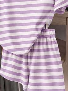 Tween Girl Tween Girl Casual Minimalist Striped Pattern Short Sleeve & Shorts 2 Pieces Set, Suitable For S - White - View 3